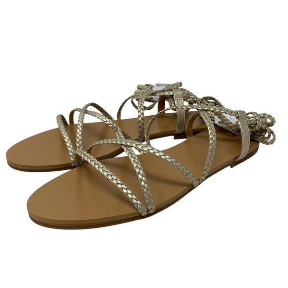 J. Crew Factory Braided Ankle Wrap Sandals Womens Size 9.5 Metallic Gold NEW - Picture 2 of 8